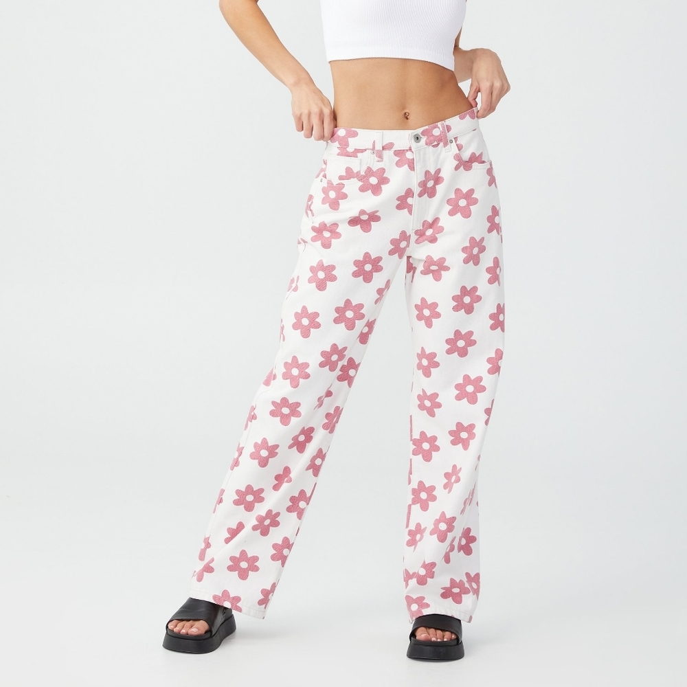 🔥Cotton:On White Jeans with Pink Flowers